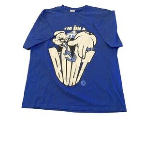 Popeye The Sailor Man Shirt Graphic Hip Hop Tshirt On a Boat Blue XL Mens Baggy